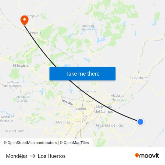 Mondéjar to Los Huertos map