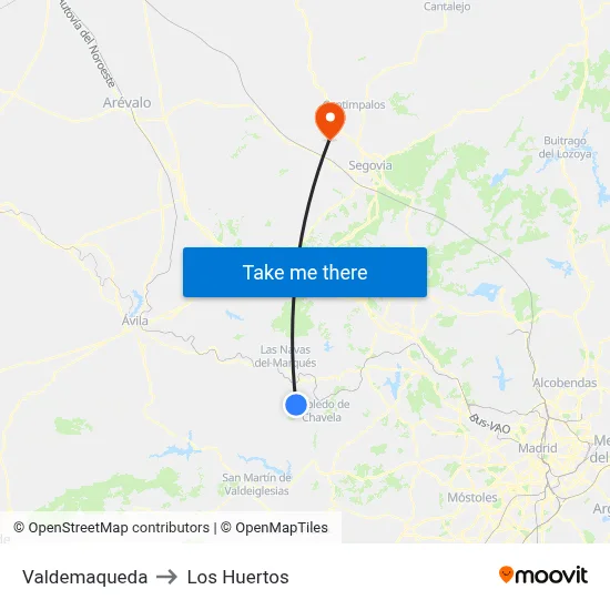 Valdemaqueda to Los Huertos map
