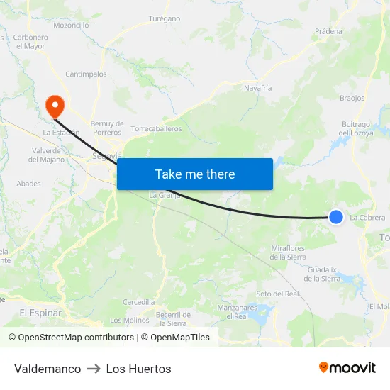 Valdemanco to Los Huertos map