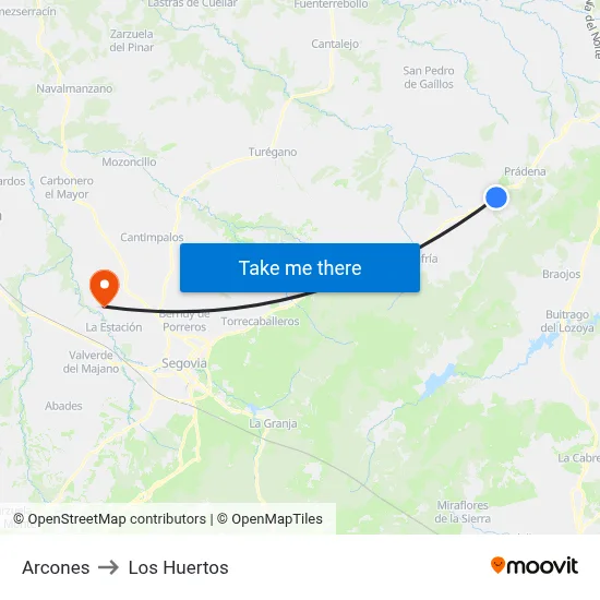 Arcones to Los Huertos map