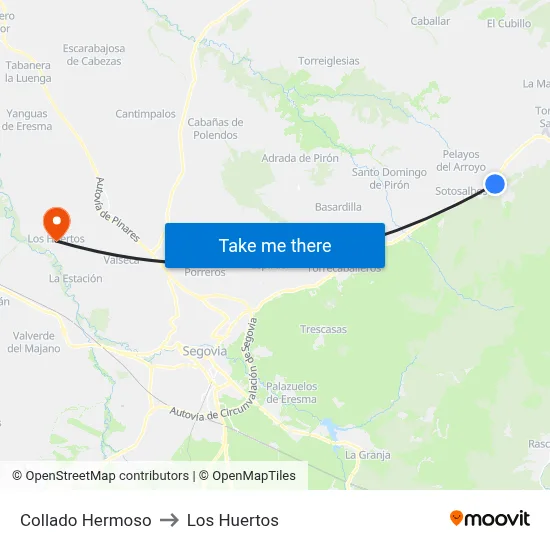 Collado Hermoso to Los Huertos map