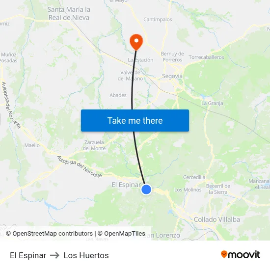 El Espinar to Los Huertos map