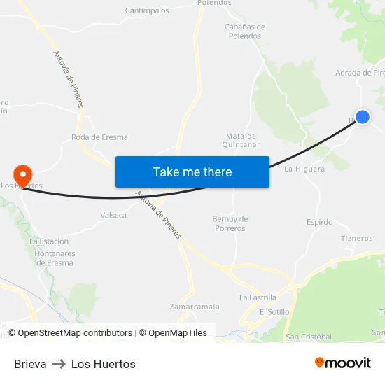Brieva to Los Huertos map