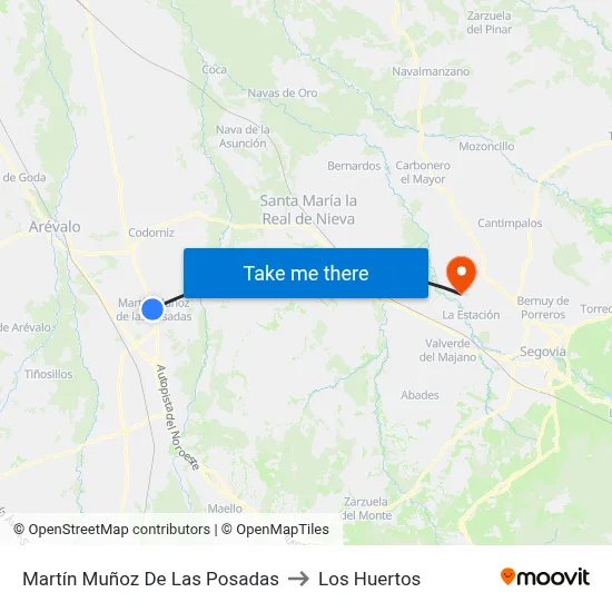 Martín Muñoz De Las Posadas to Los Huertos map