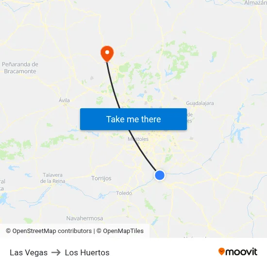 Las Vegas to Los Huertos map
