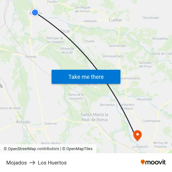 Mojados to Los Huertos map