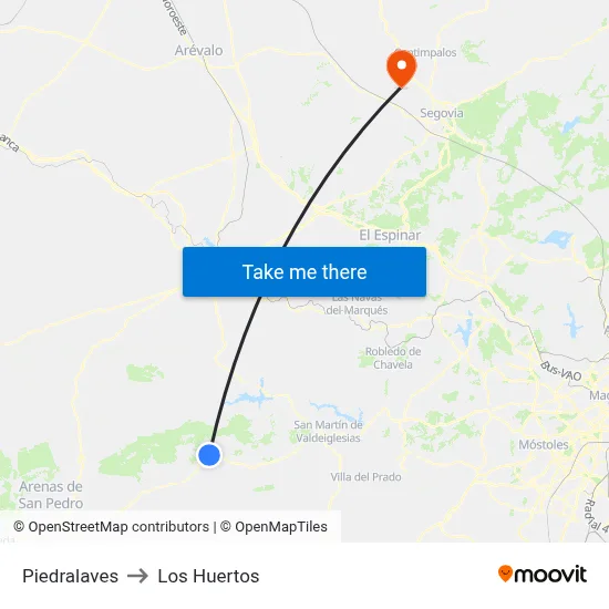 Piedralaves to Los Huertos map