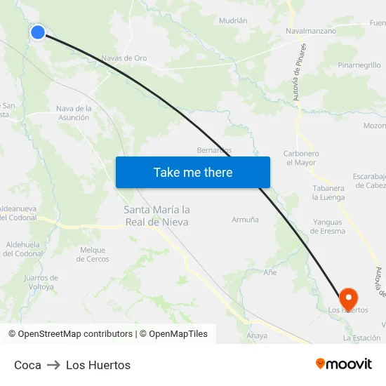 Coca to Los Huertos map