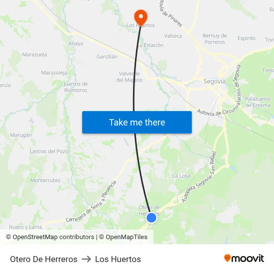 Otero De Herreros to Los Huertos map