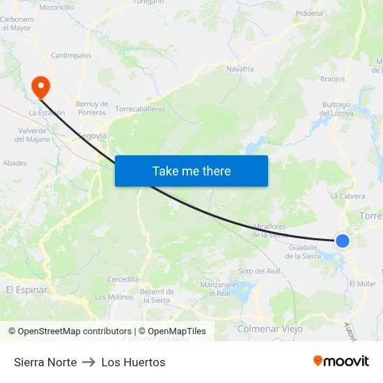 Sierra Norte to Los Huertos map