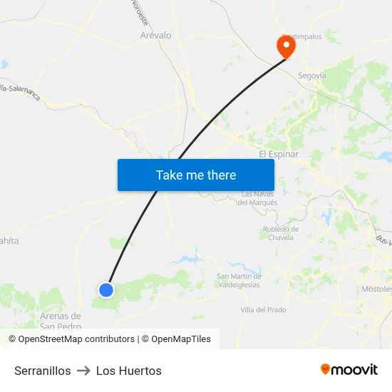 Serranillos to Los Huertos map
