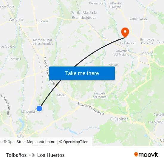 Tolbaños to Los Huertos map