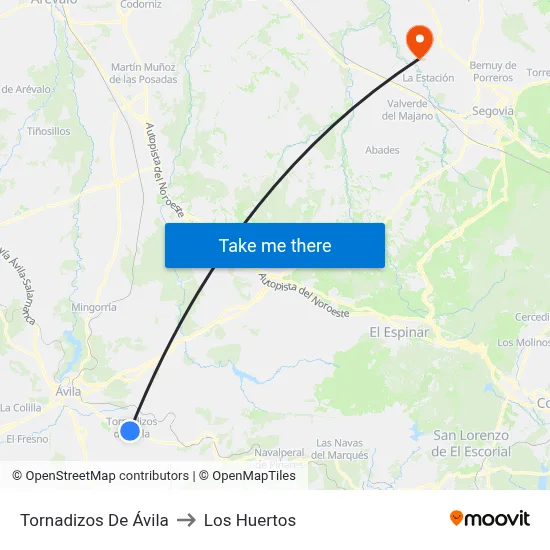 Tornadizos De Ávila to Los Huertos map