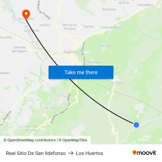 Real Sitio De San Ildefonso to Los Huertos map