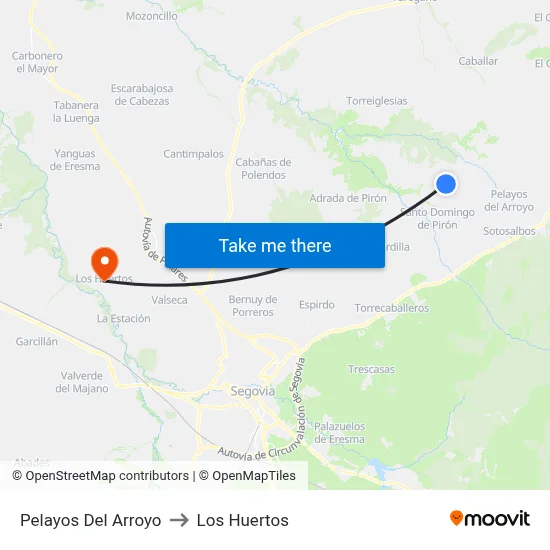 Pelayos Del Arroyo to Los Huertos map