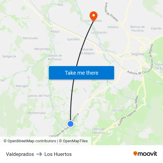 Valdeprados to Los Huertos map