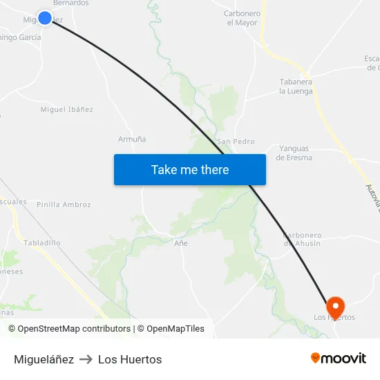 Migueláñez to Los Huertos map