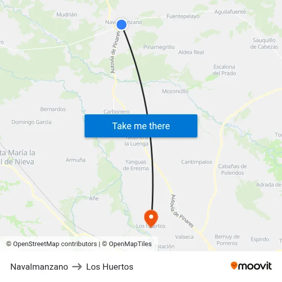 Navalmanzano to Los Huertos map