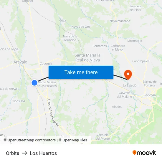 Orbita to Los Huertos map