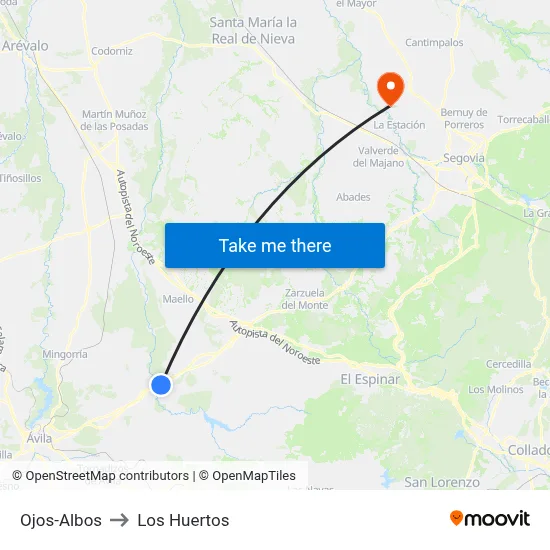 Ojos-Albos to Los Huertos map