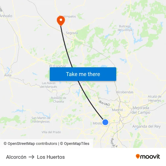 Alcorcón to Los Huertos map