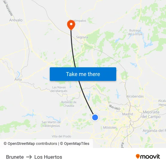 Brunete to Los Huertos map