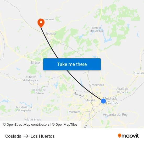 Coslada to Los Huertos map