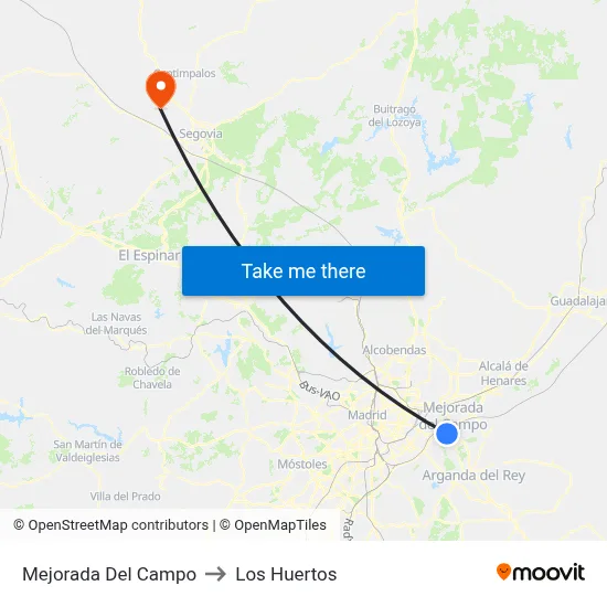 Mejorada Del Campo to Los Huertos map