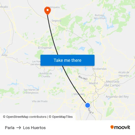 Parla to Los Huertos map