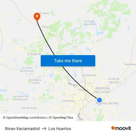 Rivas-Vaciamadrid to Los Huertos map