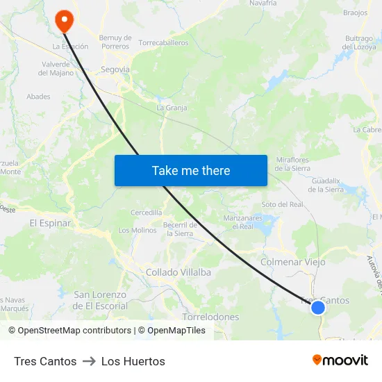 Tres Cantos to Los Huertos map