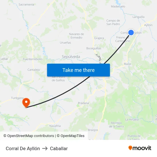 Corral De Ayllón to Caballar map