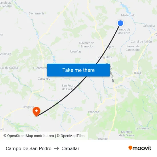 Campo De San Pedro to Caballar map