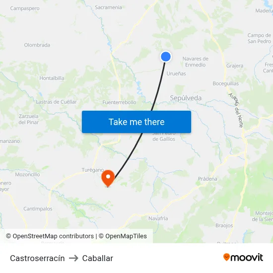 Castroserracín to Caballar map