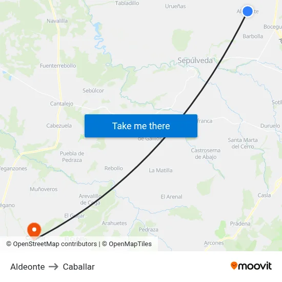 Aldeonte to Caballar map