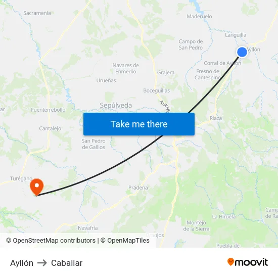 Ayllón to Caballar map