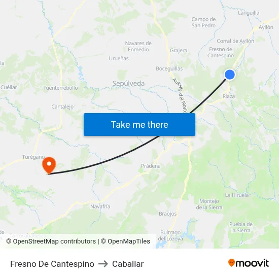 Fresno De Cantespino to Caballar map