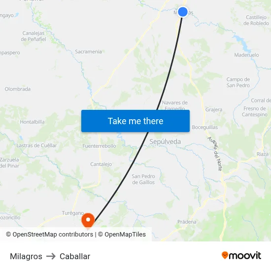 Milagros to Caballar map