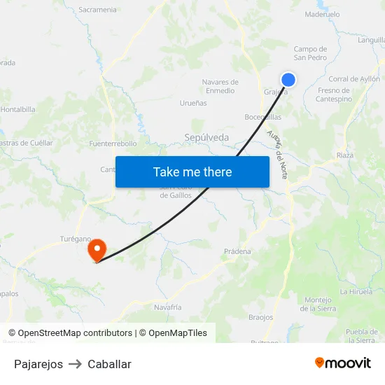 Pajarejos to Caballar map