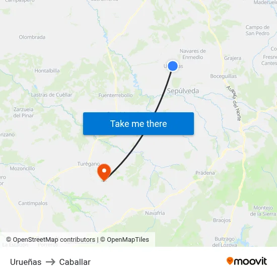 Urueñas to Caballar map