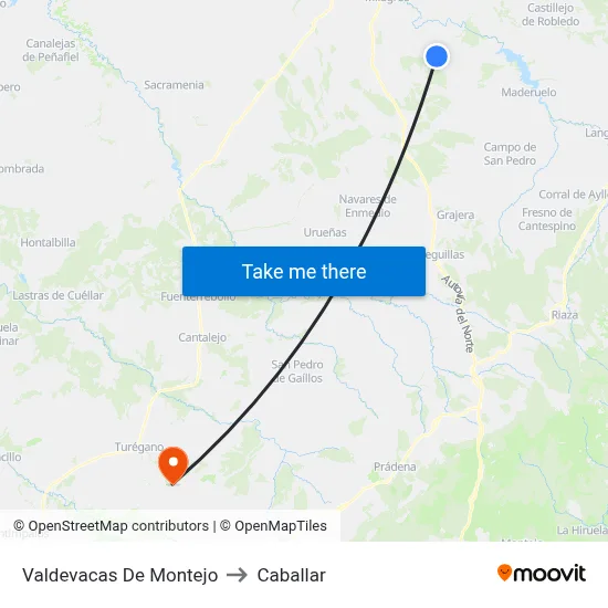 Valdevacas De Montejo to Caballar map