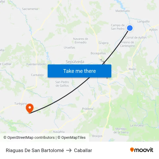 Riaguas De San Bartolomé to Caballar map