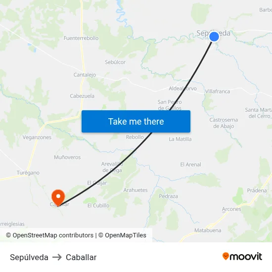 Sepúlveda to Caballar map