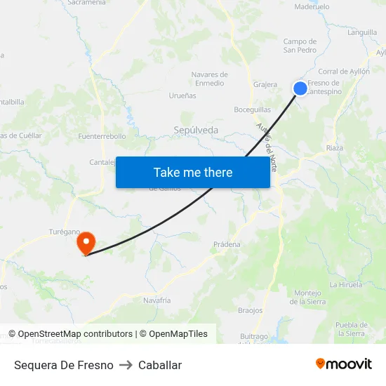 Sequera De Fresno to Caballar map
