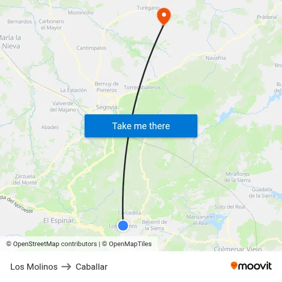 Los Molinos to Caballar map