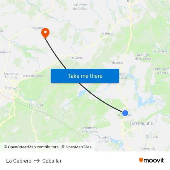 La Cabrera to Caballar map