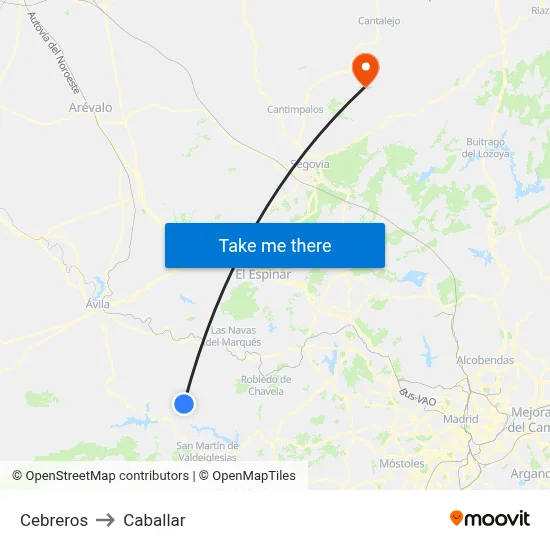 Cebreros to Caballar map