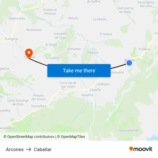 Arcones to Caballar map