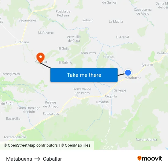 Matabuena to Caballar map