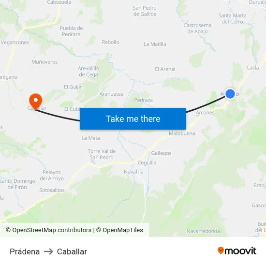 Prádena to Caballar map